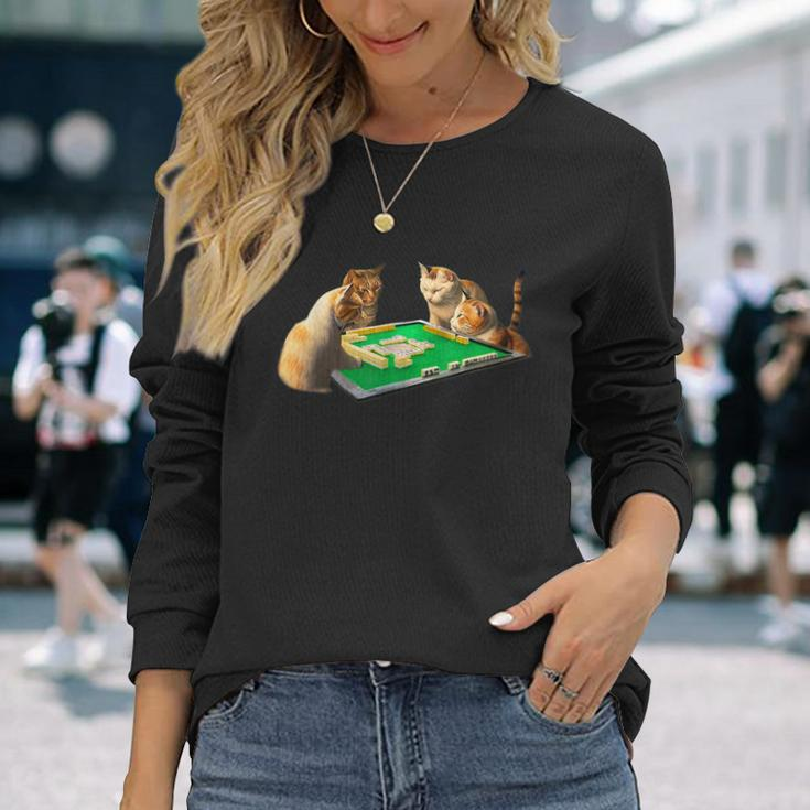 Cat Mahjong With Letters Clothes Goods Jokushi Long Sleeve T-Shirt T-Shirt Gifts for Her