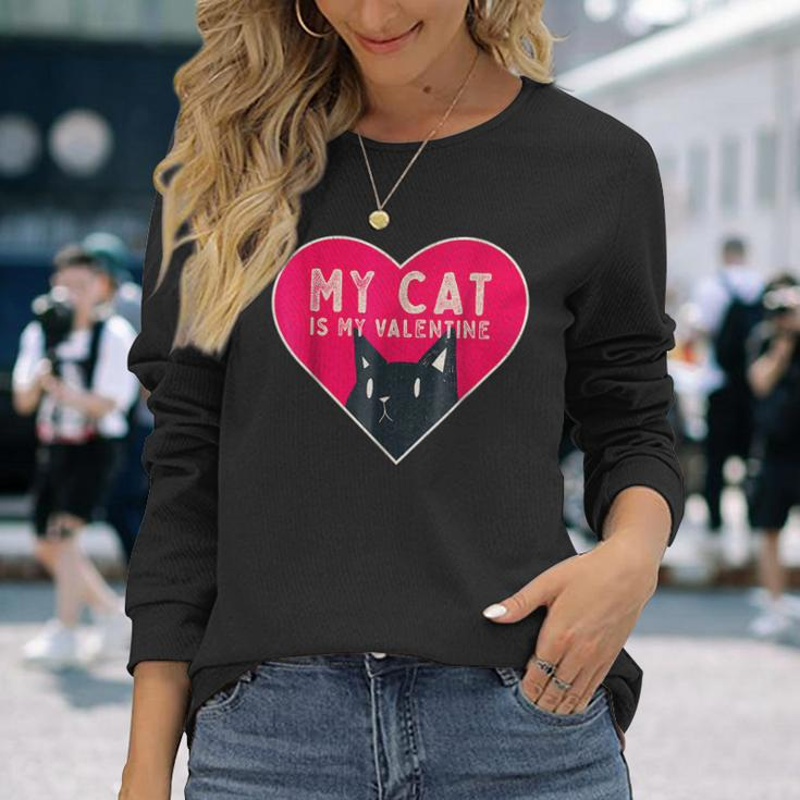 My Cat Is My Valentine Kitten Lover Heart Valentines Day V2 Long Sleeve T-Shirt Gifts for Her