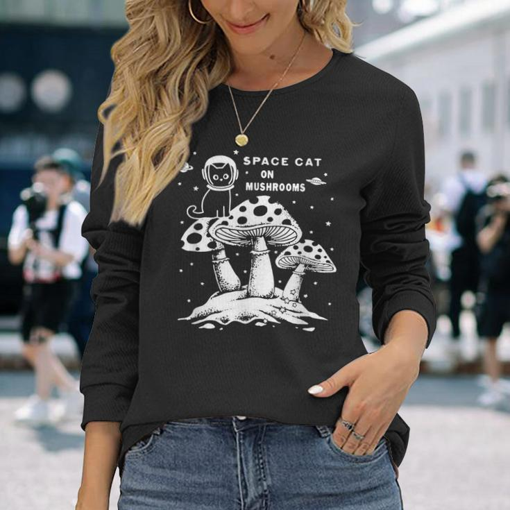 Catronaus Space Cat On Mushrooms Ufo Space Cat Long Sleeve T-Shirt Gifts for Her