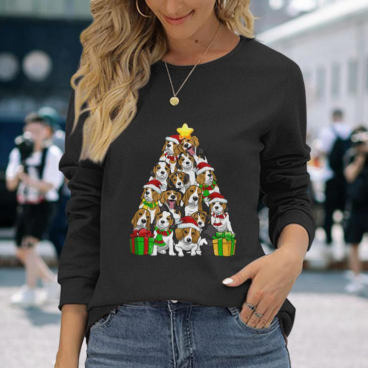 Christmas Beagle Pajama Shirt Tree Dog Dad Mom Xmas Long Sleeve T-Shirt Gifts for Her