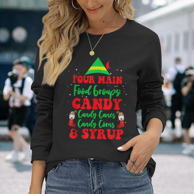 Christmas Four Main Food Groups Elf Buddy Xmas Pajama Gifts Men Women Long Sleeve T-shirt Graphic Print Unisex Gifts for Her