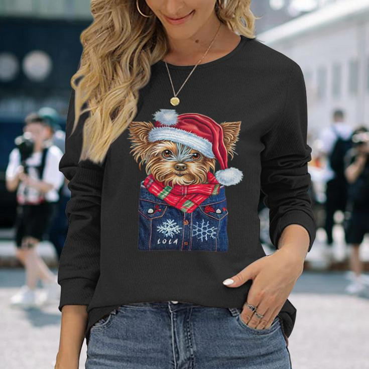 Christmas Yorkie Puppy Named Lola I Keep In My Pocket Long Sleeve T-Shirt Gifts for Her