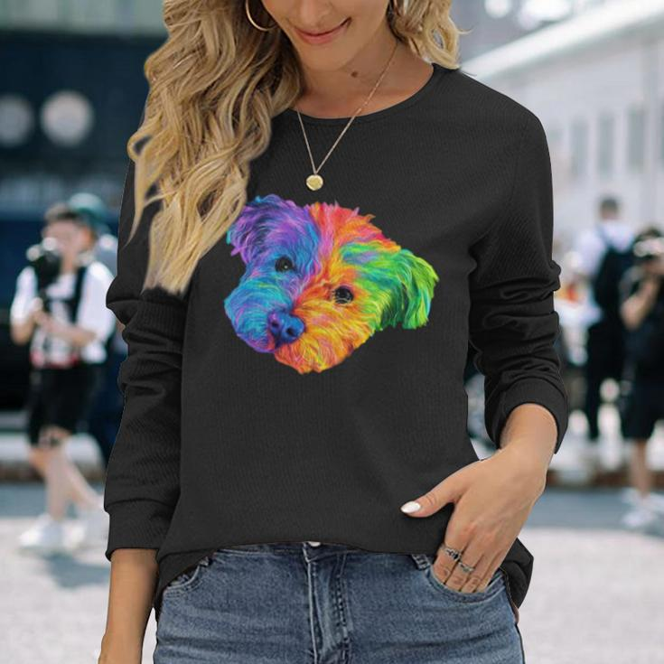 Colorful Bichon Frize Dog Digital Art Long Sleeve T-Shirt Gifts for Her