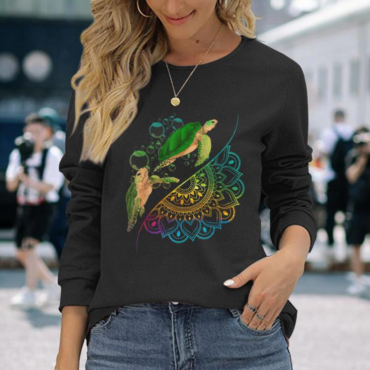 Colorful Tribal Sea Turtles Ocean Animal Maori Turtle Men Women Long Sleeve T-shirt Graphic Print Unisex Gifts for Her