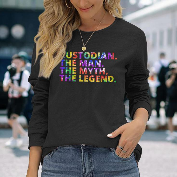 Custodian The Man The Myth The Legend Tie Dye Back To School Long Sleeve T-Shirt Gifts for Her