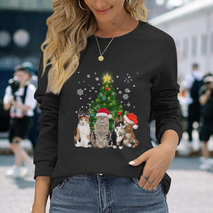 Cute Cat Christmas Tree Cat Lover Xmas Cat Mom Long Sleeve T-Shirt Gifts for Her