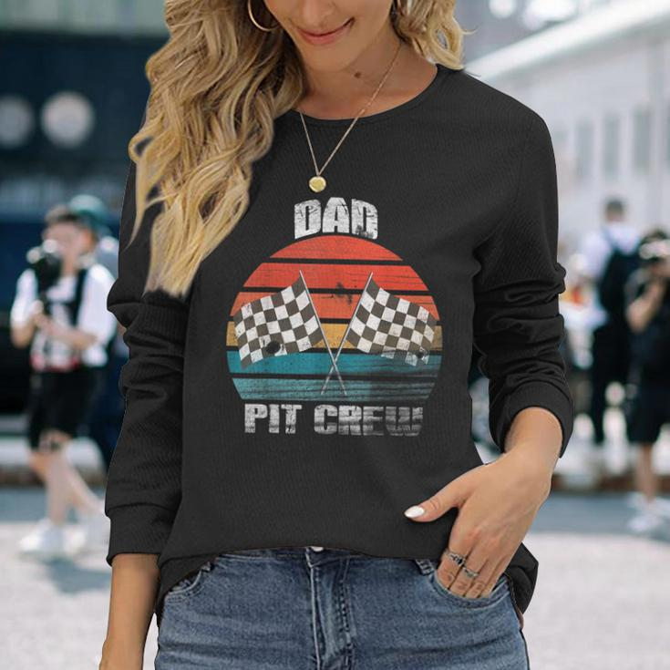 Dad Pit Crew Race Car Chekered Flag Vintage Racing Party Long Sleeve T-Shirt Gifts for Her