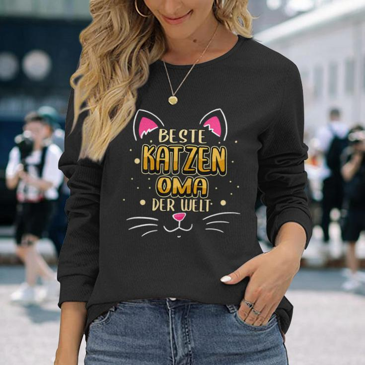 Damen Beste Katzen Oma Der Welt Lustige Sprüche Haustier Oma Langarmshirts Geschenke für Sie