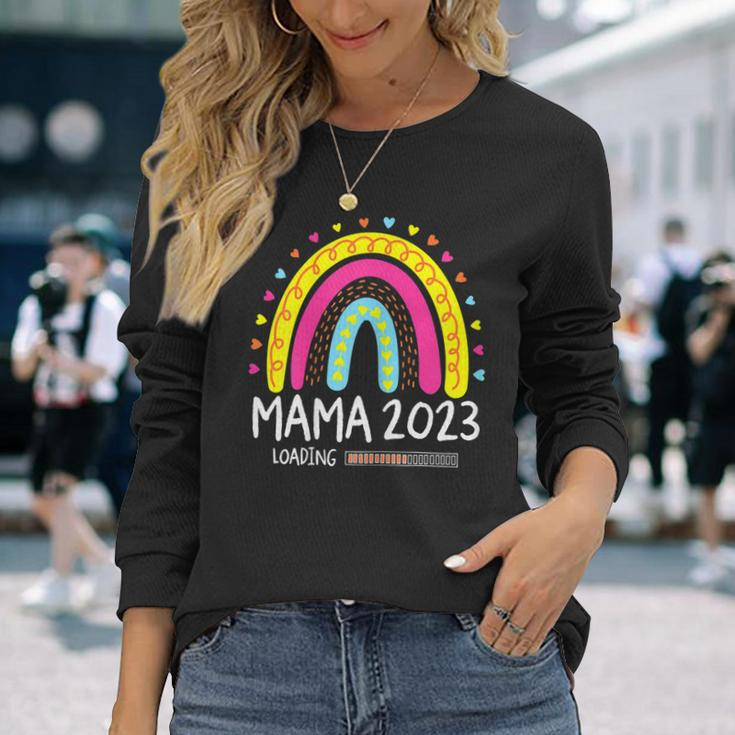 Damen Mama 2023 Loading Regenbogen Herz Werdende Mutter Mutti Langarmshirts Geschenke für Sie