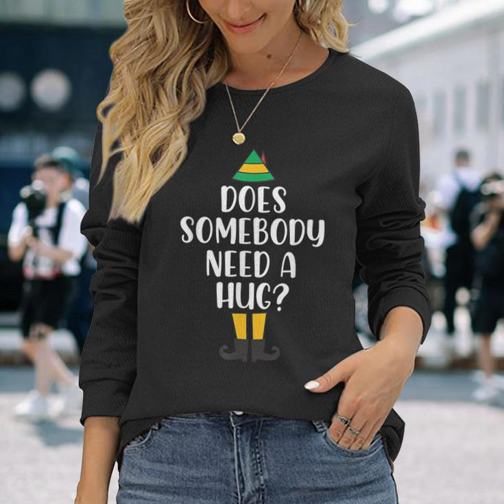 Does Somebody Need A Hug Christmas Elf Buddy Men Women Long Sleeve T-shirt Graphic Print Unisex Gifts for Her