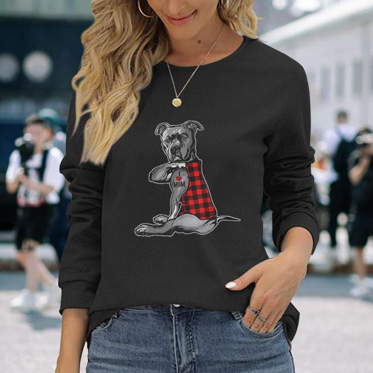 Dog Pitbull I Love Mom Tattoo Men Women Long Sleeve T-Shirt T-shirt Graphic Print Gifts for Her