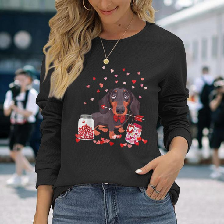 Dog Valentine Cute Dachshund Valentines Day Long Sleeve T-Shirt Gifts for Her