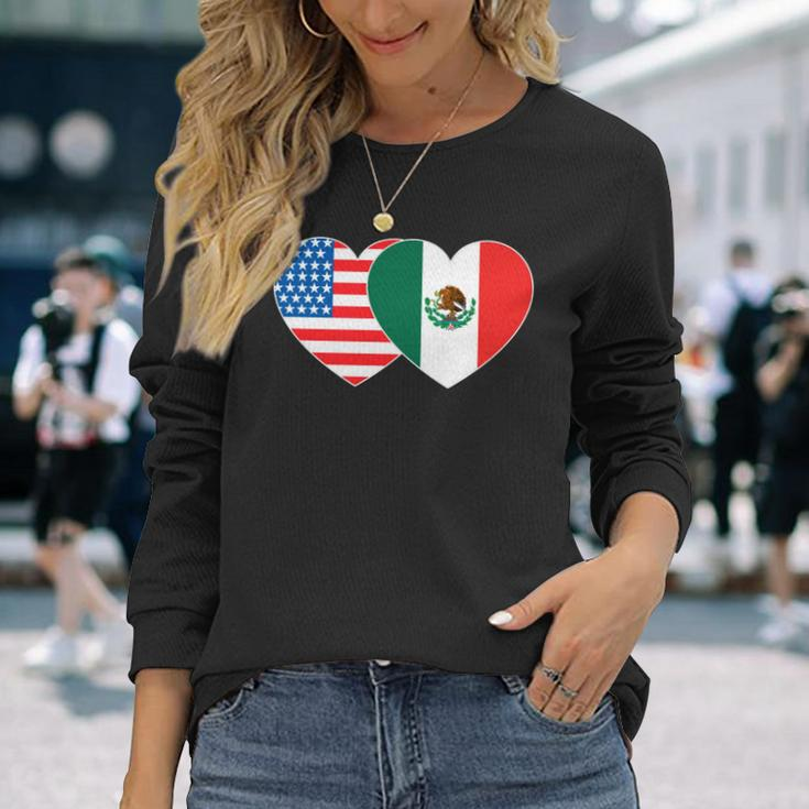 Doppelherz Mexiko & USA Flagge Langarmshirt für mexikanisch-amerikanische Patrioten Langarmshirts Geschenke für Sie
