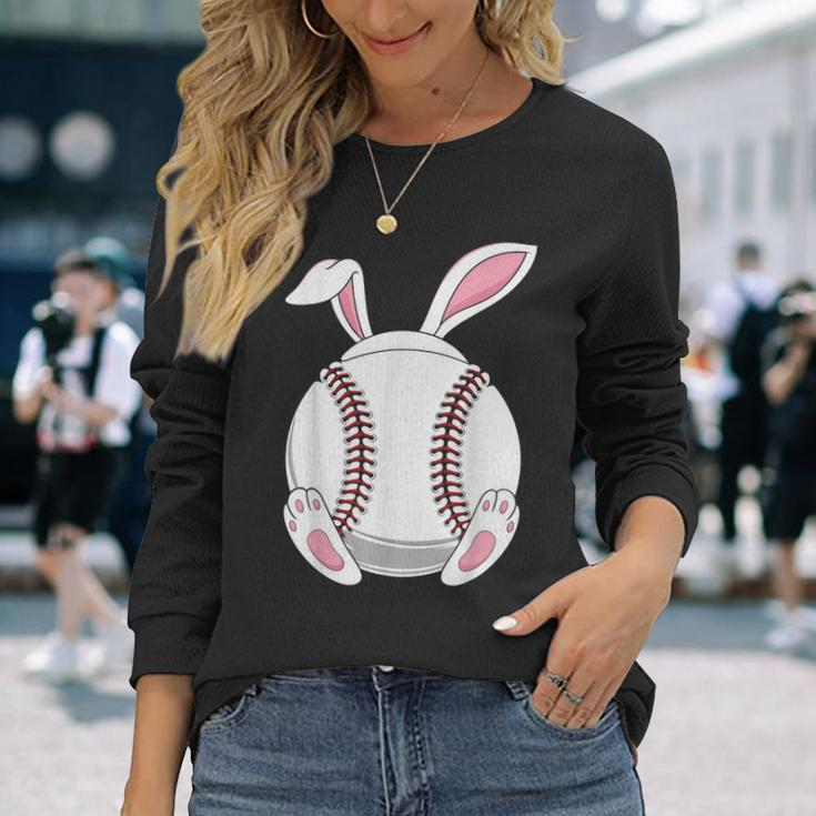 Easter Bunny Baseball Easter Baseball Rabbit Ears Long Sleeve T-Shirt Gifts for Her