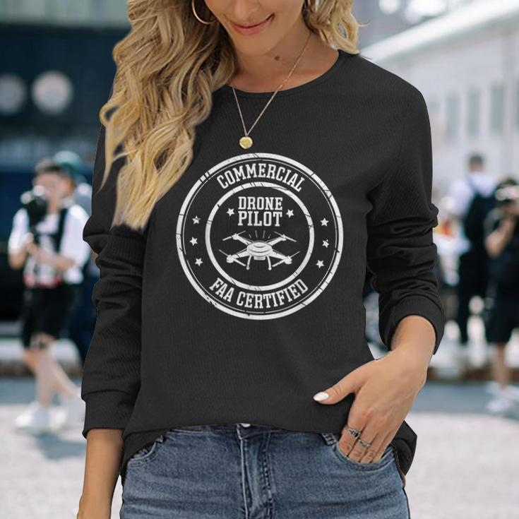Faa Licensed & Faa Certified Commercial Drone Pilot Men Women Long Sleeve T-shirt Graphic Print Unisex Gifts for Her