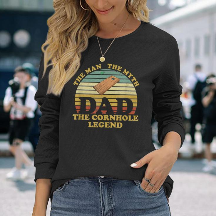 Fathers Day Vintage Dad Man Myth Cornhole Legend V2 Long Sleeve T-Shirt Gifts for Her