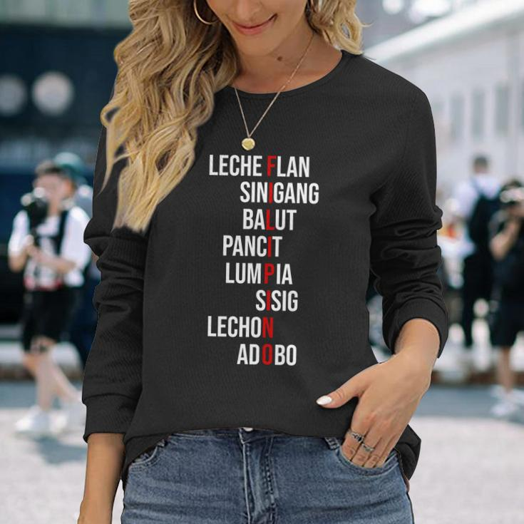 Filipino Lech Flan Sinigang Balut Pancit Lumpia Sisig Lechon Adobo Long Sleeve T-Shirt Gifts for Her