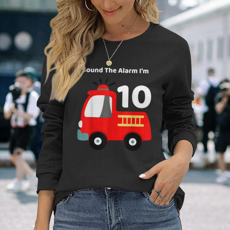 Fire Fighter Truck 10 Year Old Birthday 10Th Bday Long Sleeve T-Shirt Gifts for Her