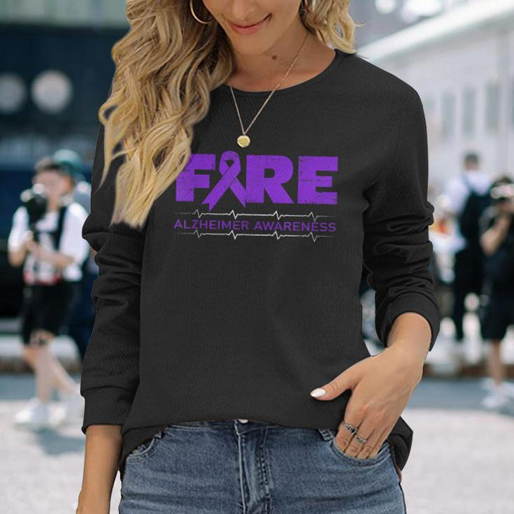 Fire Fighters Wear Purple Alzheimer Awareness Long Sleeve T-Shirt Gifts for Her