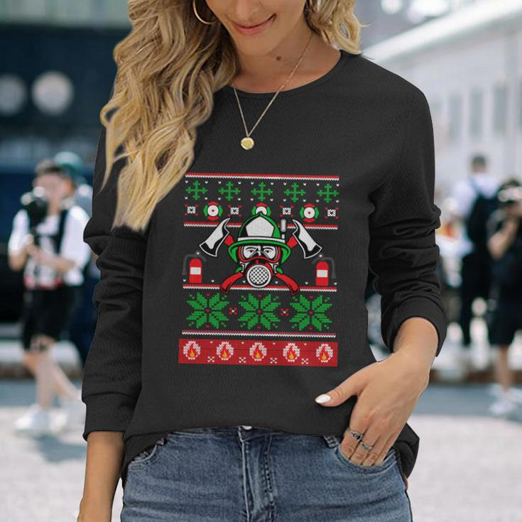 Firefighter Xmas Ugly Christmas Sweater Firefighter Great Long Sleeve T-Shirt Gifts for Her