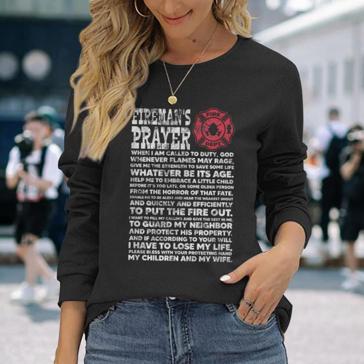 Firemans Prayer Firefighter Fire Dept Rescue Team Grunge Long Sleeve T-Shirt Gifts for Her