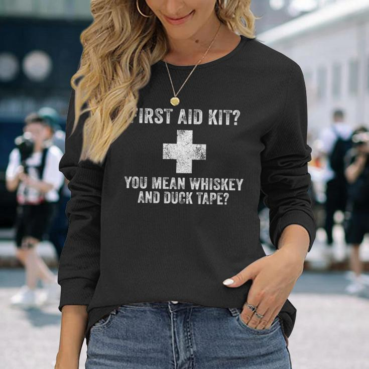 First Aid Kit Whiskey And Duct Tape Dad Joke Vintage Long Sleeve T-Shirt Gifts for Her