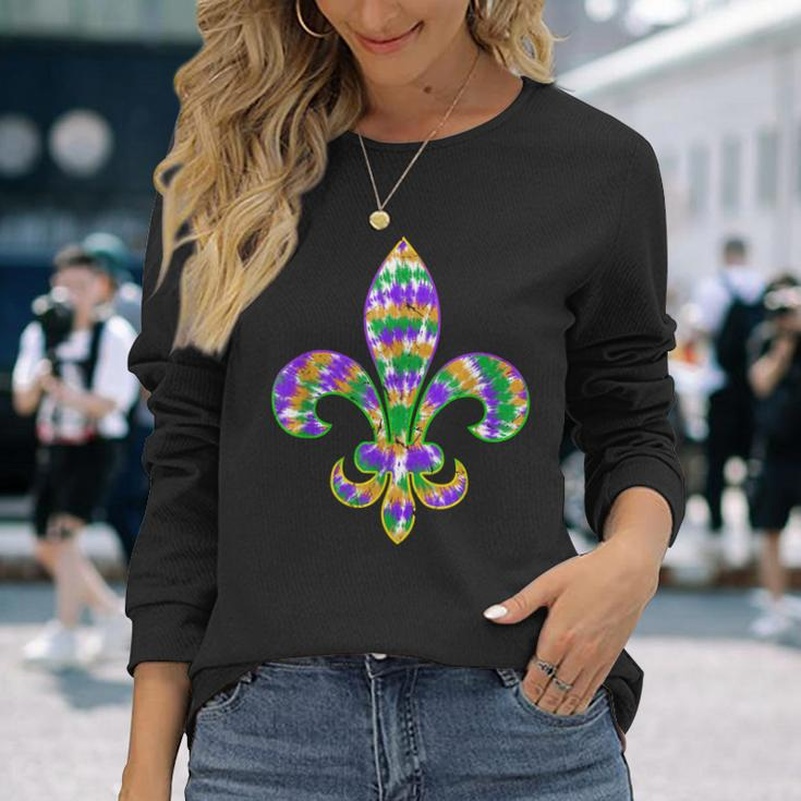 Fleur De Lis Mardi Gras Carnival Symbol New Orlean Tie Dye Long Sleeve T-Shirt Gifts for Her