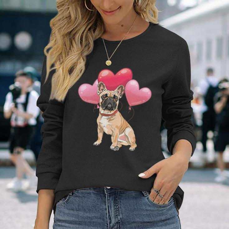 French Bulldog Frenchie Dog Cute Frenchie Heart Balloons Pet Animal Dog French Bulldog 131 Frenchies Long Sleeve T-Shirt Gifts for Her