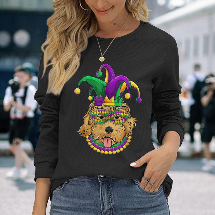 Funny Mardi Gras Dog Apparel Golden Doodle Dog Mom Dad Men Women Long Sleeve T-shirt Graphic Print Unisex Gifts for Her