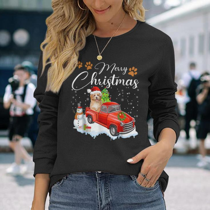 Funny Shih Tzu Dog Snow Red Truck Christmas Xmas Tree Pajama Men Women Long Sleeve T-shirt Graphic Print Unisex Gifts for Her
