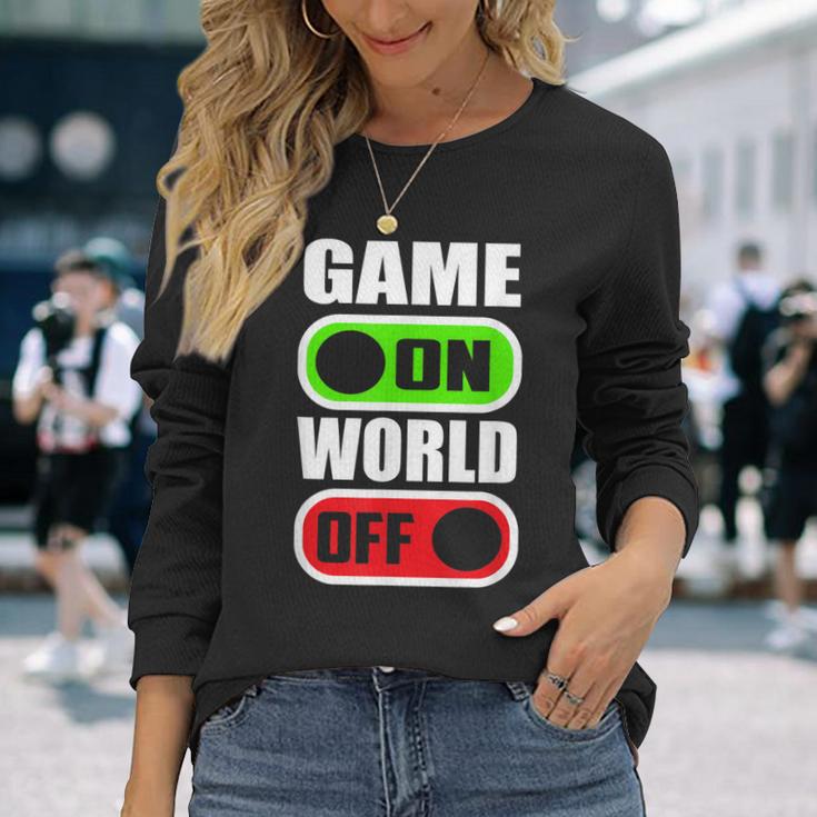 Game On World Off Gamer Gaming Konsole Gamepad Zocken Langarmshirts Geschenke für Sie