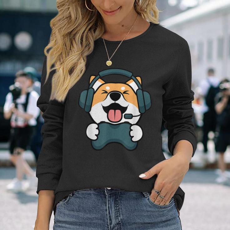 Gamer Hund Shiba Inu Gaming Zocken Nerd Lustig Kawaii Zocker Langarmshirts Geschenke für Sie