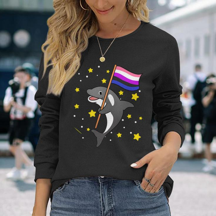 Genderfluid Pride Orca Genderfluid Long Sleeve T-Shirt Gifts for Her