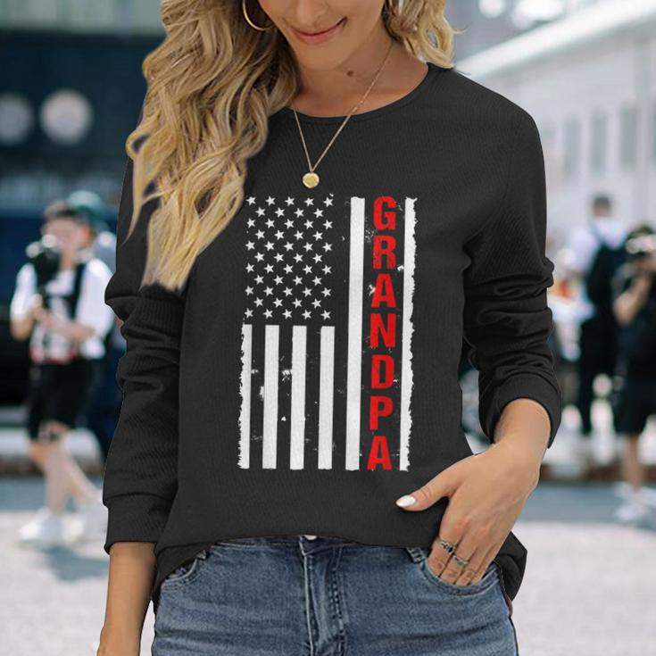 Grandpa Usa Flag Firefighter Thin Red Line Fireman Long Sleeve T-Shirt Gifts for Her
