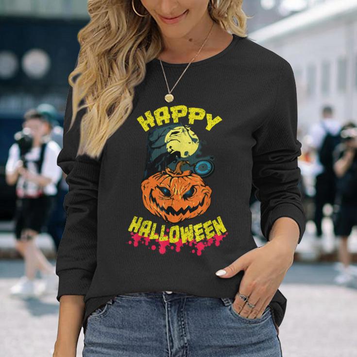 Halloween Grinsender Kürbis Horror Lustiges Spaß Langarmshirts Geschenke für Sie