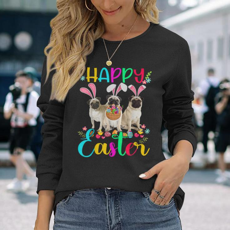 Happy Easter Three Pug Wearing Bunny Ear Pug Lover Long Sleeve T-Shirt Gifts for Her