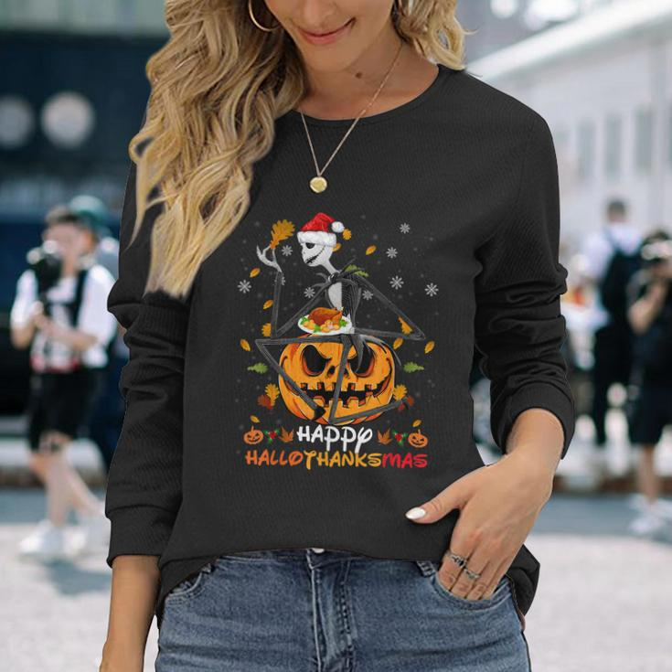 Happy Hallothanksmas Christmas Merry Christmas 2021 Jack Long Sleeve T-Shirt Gifts for Her