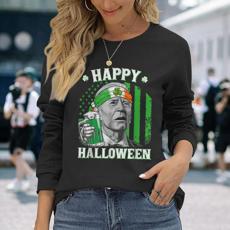 Happy Halloween Joe Biden St Patricks Day Leprechaun Hat Long Sleeve T-Shirt Gifts for Her