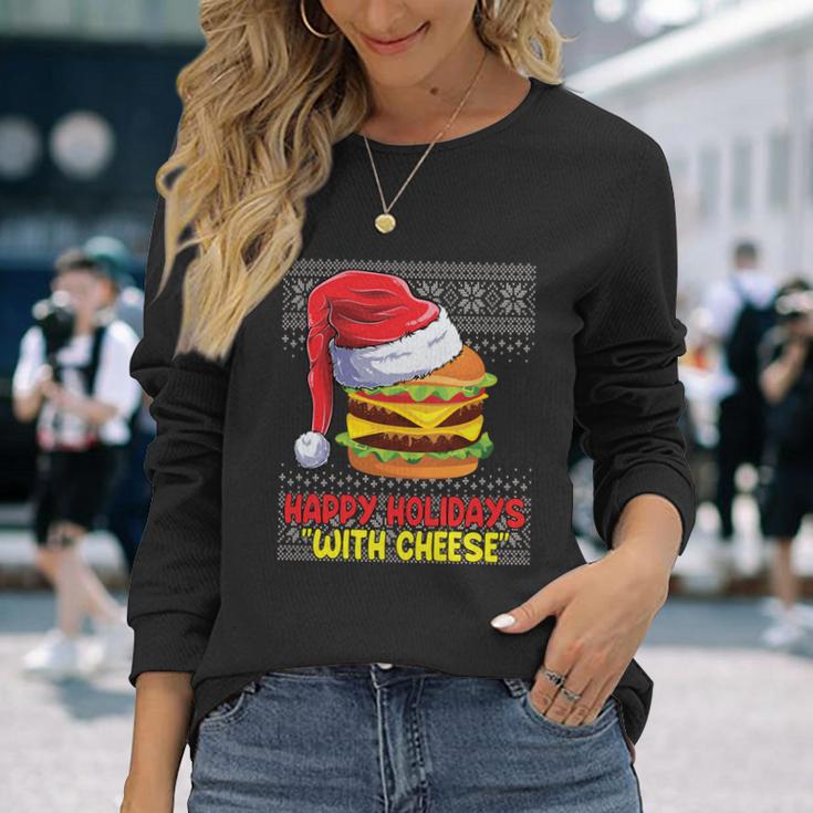 Happy Holidays With Cheese Shirt Cheeseburger Hamburger V7 Long Sleeve T-Shirt Gifts for Her