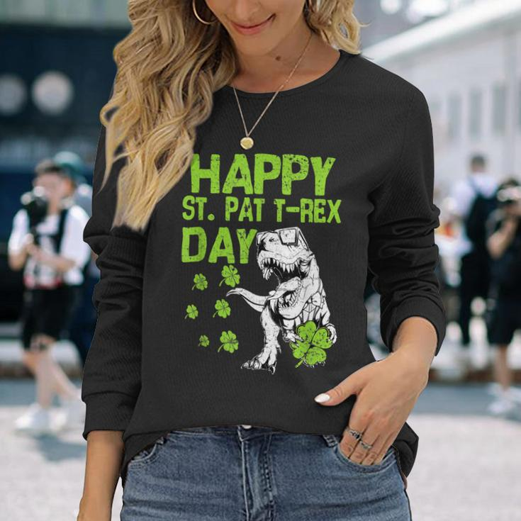 Happy St Pat Rex Day Saint Shenanigan Clover Irishman Long Sleeve T-Shirt Gifts for Her
