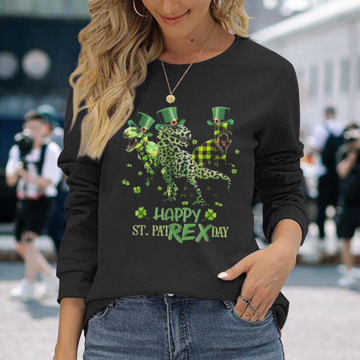 Happy St Pat Rex Rex Leopard Dinosaur Irish Patricks Day Long Sleeve T-Shirt Gifts for Her