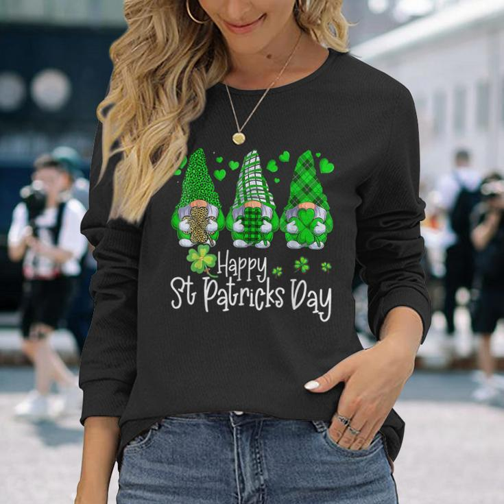 Happy St Patricks Day Cute Gnomes Lucky Heart Shamrock Irish Long Sleeve T-Shirt Gifts for Her