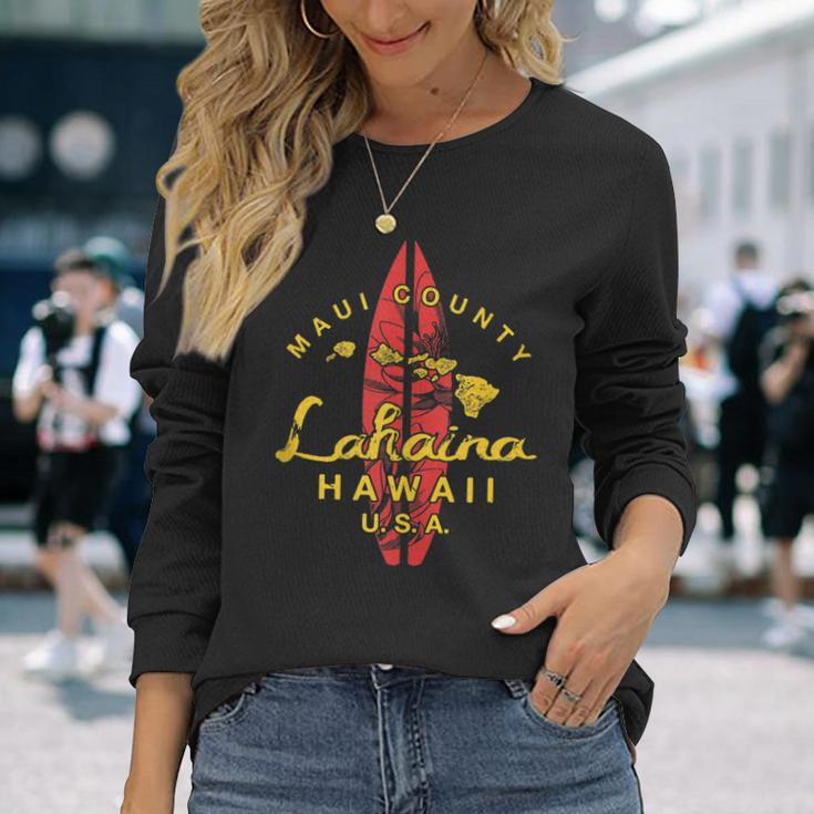 Hawaii Lahaina Maui Vintage Hawaiian Islands Surf Long Sleeve T-Shirt T-Shirt Gifts for Her