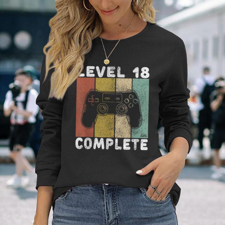 Herren 18 Geburtstag Jungen Gamer Level 18 Complete Langarmshirts Geschenke für Sie