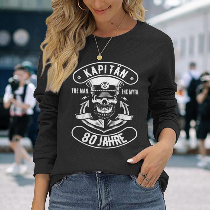 Herren 80 Geburtstag Mann Geschenk Lustig Captain Kapitän Langarmshirts Geschenke für Sie