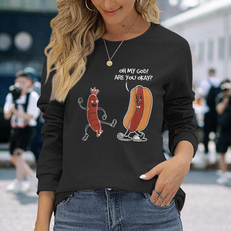 Hot Dog Comic Schwarzes Langarmshirts Oh My God, Are You Okay? Lustiges Design Geschenke für Sie