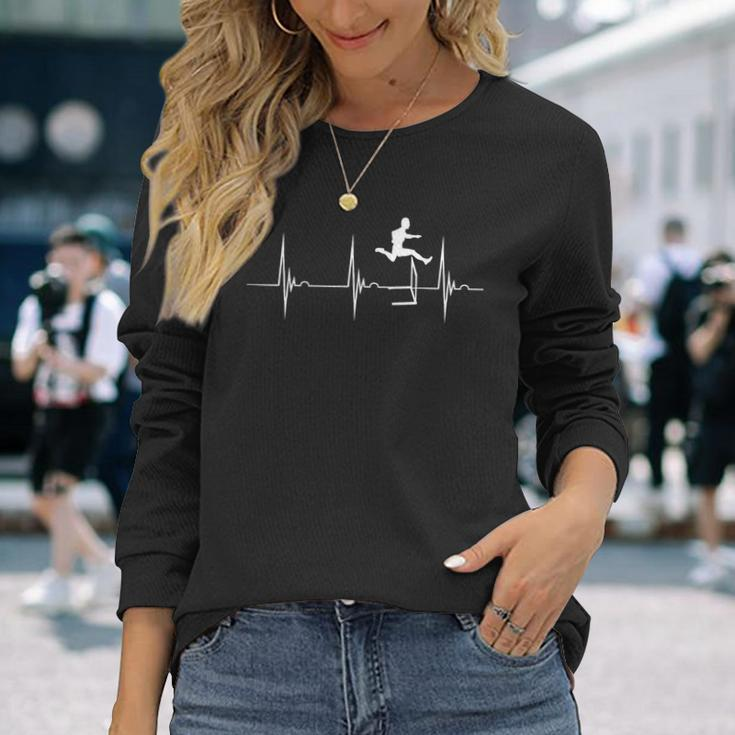 Hurdles Heartbeat Hurdler Pulse Line Track And Field Long Sleeve T-Shirt Gifts for Her