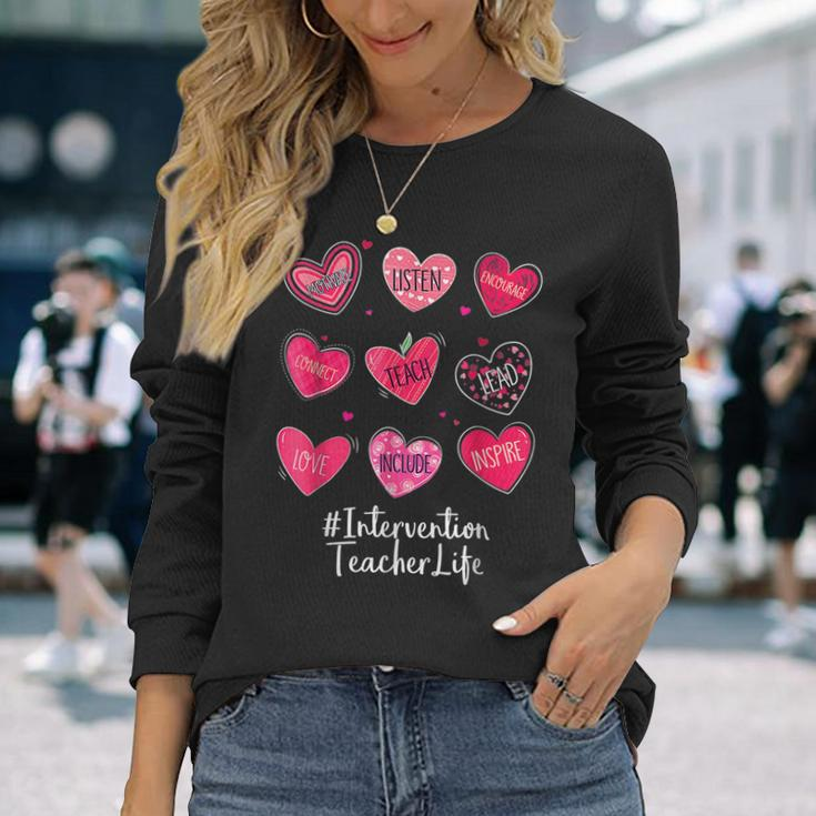 Intervention Teacher Hearts Valentine Valentines Day Quote F Long Sleeve T-Shirt Gifts for Her