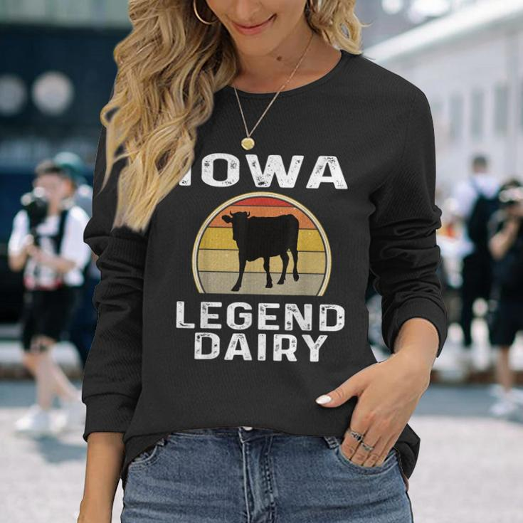 Iowa Dairy Farmer Legend Langarmshirts mit Retro-Sonnenuntergang & Kuhmotiv Geschenke für Sie