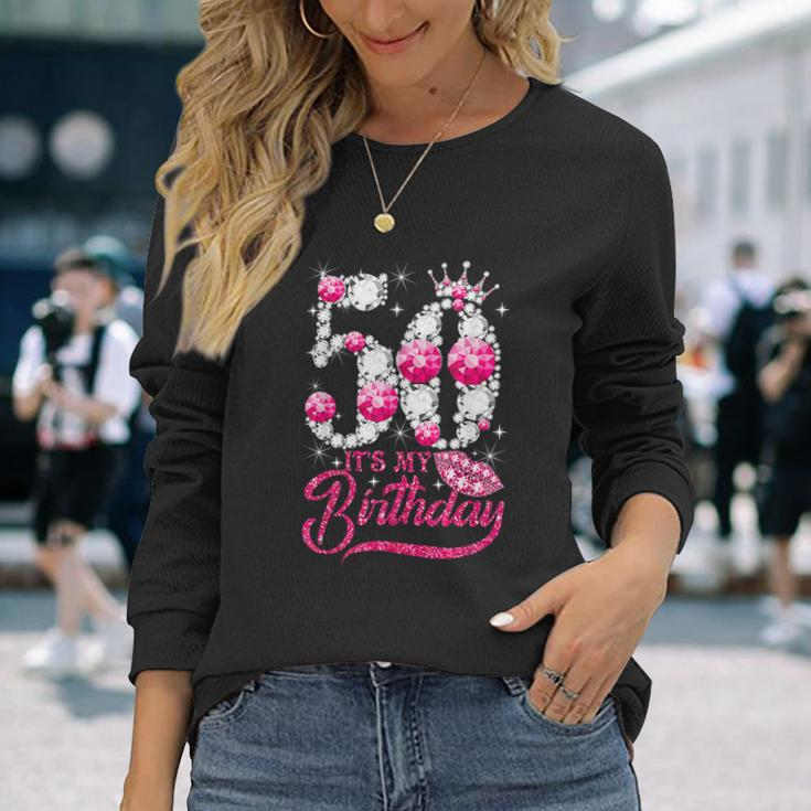 Its My 50Th Birthday Queen 50 Years Old Shoes Crown Diamond Gif Long Sleeve T-Shirt Gifts for Her